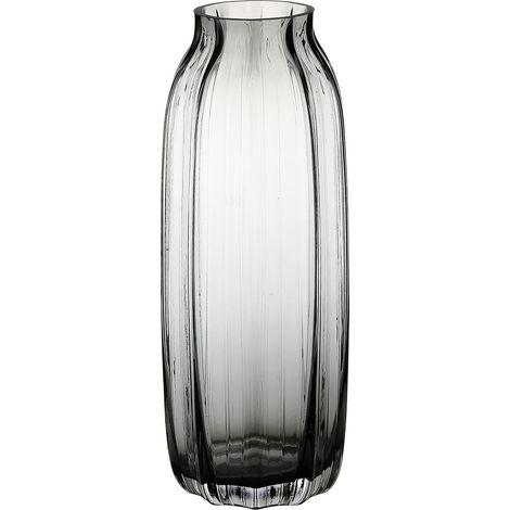 Vase en Verre Noir et Gris pour Fleurs, Haut en Forme de Bourgeon Gris foncé, H 32 cm, Design Simple rayé pour décoration de Sol de Maison, décoration de Ferme, Centre de Table, Table Basse (1/5)
