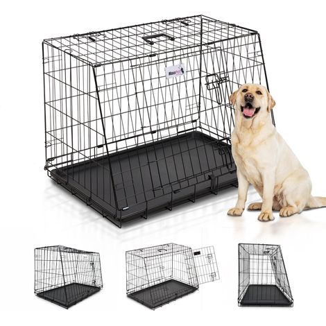 MaxxPet Jaula para Perros - Plegable de Metal Negro con 2 Puertas (Frontal y Lateral), Incluye una Manta de Lujo, Apto para Transporte, 78 x 47 x 55 cm