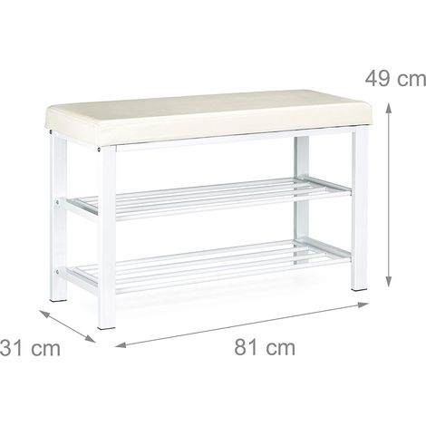 Banc de rangement à chaussures meuble assise tabouret en synthétique 2 niveaux blanc (1/2)