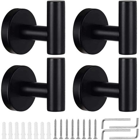 Lot de 4 crochets de peignoir de salle de bain robustes, noir mat (1/5)