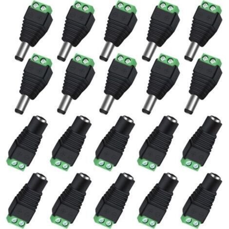 Lot de 10 Paires de connecteurs d'alimentation BNC/DC mâles et Femelles 2,1 x 5,5 mm pour caméra de vidéosurveillance/Bande LED (1/4)