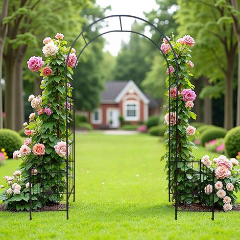 Gartenbogen Arbor Trellis für Kletterpflanzen, langlebige Metall Gartenbogen Outdoor Hochzeitsbogen, für Hochzeitszeremonie Party Pflanze Klettern Rose Reben Rasen Innenhof Schwarz, 7.15ft