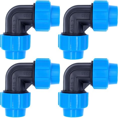 4 Pack Polyethylene Pipe 25mm Polypropylene Pipe Fitting 90° Elbow Fitting PP Plastic Clamp Fitting for PE80 PE100 Pipes Indoor and Outdoor Installation (1/5)