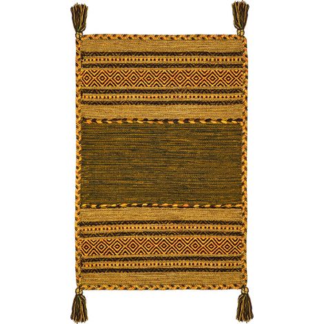 Tappeto ANTIQUE-KILIM verde tessuto a mano in cotone e ciniglia cm.60x90 (1/5)