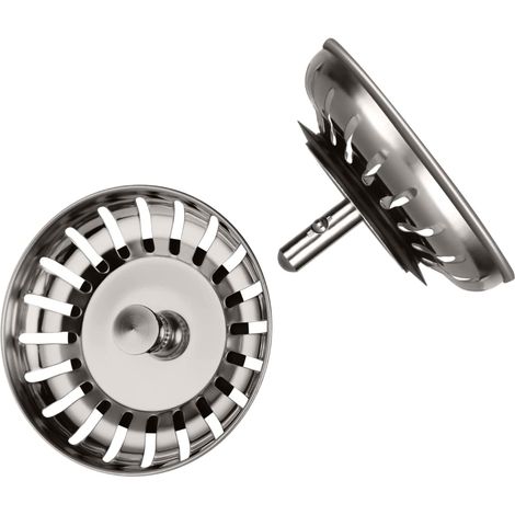 Schläfer 439722 Tappo Universale per Scarico Lavandino e Lavello Cucina in Acciaio Inox, Filtro a Cestello Fermarifiuti Ø 83mm, Perno del Raccordo Ø 8 mm, Confezione da 2 Pezzi