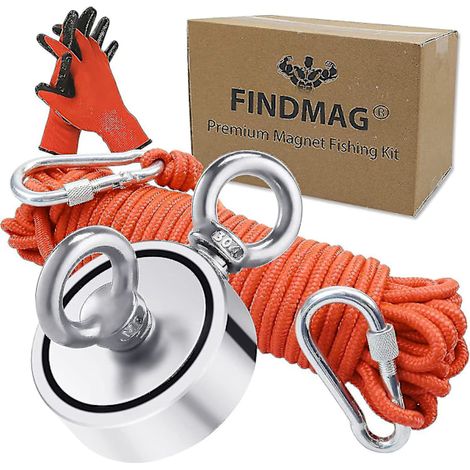 Kit de pêche magnétique Aespa, aimant de pêche à force d'attraction de 300 kg, aimant rond en néodyme double face, recyclable.