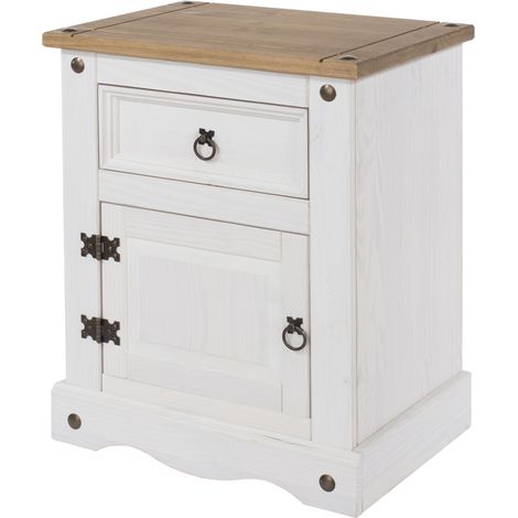 Corona White Washed & Waxed Effect Pine 1 Door, 1 Drawer Bedside Cabinet