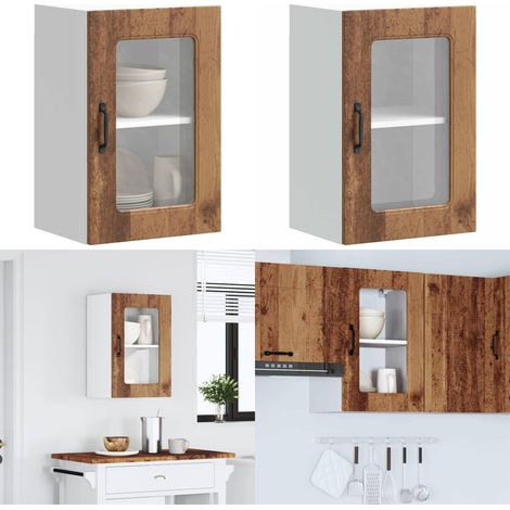 vidaXL Küchen-Hängeschrank mit Glastür Altholz-Optik Holzwerkstoff (1/5)