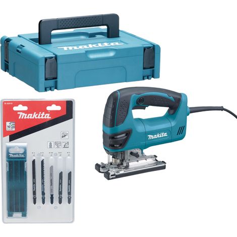 Makita 4350 FCTJ Pendelhub Stichsäge 720 Watt 135 mm + 10 tlg. Stichsägeblatt Set + Makpac