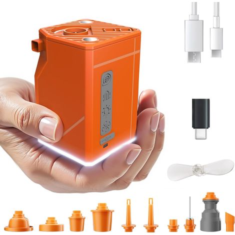 Pompe à air miniature 3T6B, modèle 2025, pour objets gonflables, pompe portable avec ventilateur et lampe de camping, pompe rechargeable USB-C pour piscine.-AquaForge (1/5)