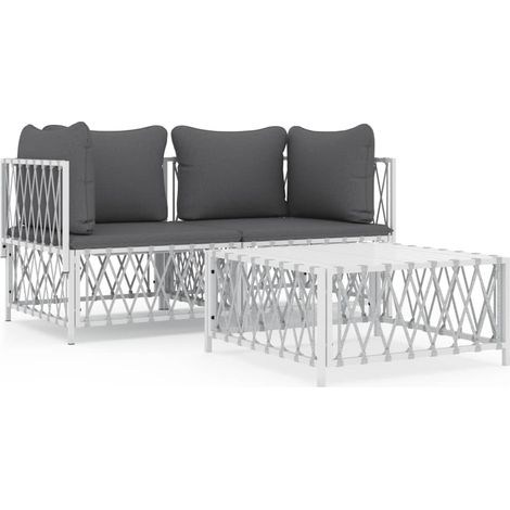 Maison Exclusive - Set Salotto da Giardino 3 pz con Cuscini in Acciaio Bianco (1/5)