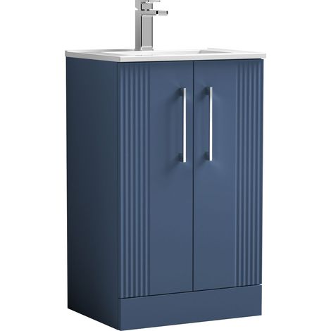 Belvide Partial Fluted 2 Door Floor Standing Vanity Unit with 1 Tap Hole Minimalist Basin - 500mm - Blue (1/4)