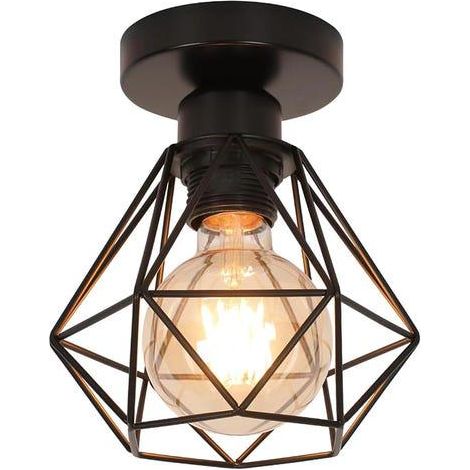 Plafonnier Industriel E27, Luminaire Métal Cage Vintage, Suspension éclairage Plafond Noir pour Cuisine Chambre Salon Couloir Café Bar (1/5)