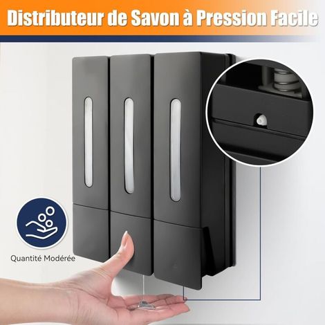 SJLERST Wandseifenspender, Dreifachspender für Duschgel, Shampoo und Spülung, kein Bohren erforderlich, ABS, für Badezimmer, Küche, Markt, Hotel, Restaurant, 400 ml (Schwarz)