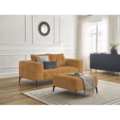 BOBOCHIC - Canapé droit fixe 2 places ANIS tissu bouclette avec pouf   Jaune