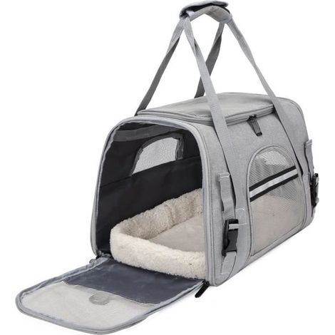 Borsa per il trasporto di cani e gatti - Tessuto Oxford - 43x25x28 cm - per animali di piccola e media taglia fino a 8 kg - Grigio