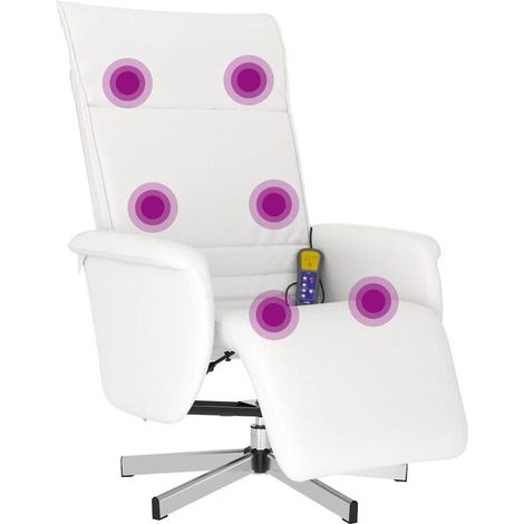 Fauteuil de massage inclinable en similicuir blanc avec repose-pieds (1/5)