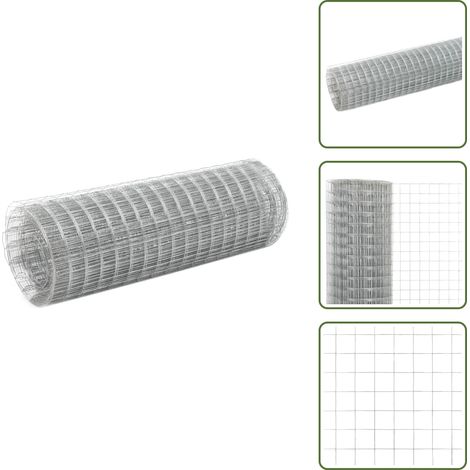 The Living Store Grillage pour volière acier galvanisé 10x0,5 m argenté - Clôture Métallique - Grillage Agricole - Clôture Poule - Clôture Lapin - Volière