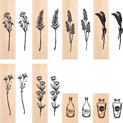 Timbre En Bois - 8 Pièces Motifs Plantes Naturelles Fleurs - Taille 65 X 15 X 25 Mm - Pour Albums Photos Carnets De Scrapbooking Et Projets DIY (1/5)