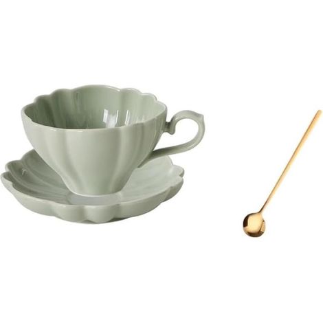 Taza de café de cerámica verde claro, de color liso y elegante, que también se puede utilizar como taza de té, taza de leche o taza de desayuno. (1/4)