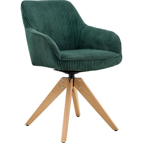 Lot de 2 chaises pivotantes légères de style luxe rétro. Tissu velours vert foncé avec pieds en bois massif, rotation silencieuse à 360°. Convient pour la salle à manger, le salon, le bureau, etc. (1/5)