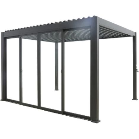 set 4 vetri scorrevoli per pergola bioclimatica eurogarden "atena" in vetro temperato grigio lato 4 mt