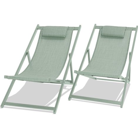 Mezzaluna - Set di 2 sedie a sdraio pieghevoli in alluminio e textilene. Sdraio da giardino di design con schienale regolabile in 4 posizioni verde (1/5)