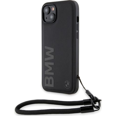 BMW BMHCP15S23RMRLK iPhone 15 / 14 / 13 6.1" negro/negro funda rígida de cuero con logotipo distintivo y cordón (1/5)