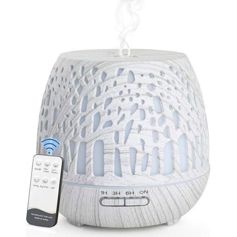 Diffuseur d'huiles essentielles - Humidificateur - Avec télécommande - Lumière LED à couleurs changeantes - Aspect bois blanc (1/4)