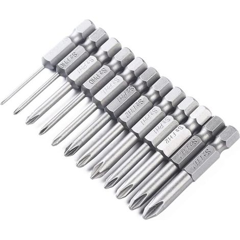 Lot de 12 embouts de tournevis cruciformes cruciformes 50 mm avec tige hexagonale magnétique 6,35 mm (1/5)