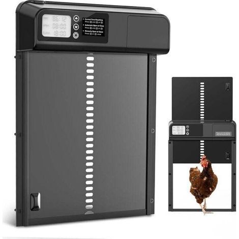 Porte automatique pour poulailler , ouvre-porte pour poulailler avec ouverture/fermeture manuelle, porte automatique multimode alimentée par batterie, mise à jour 2.0 (1/3)