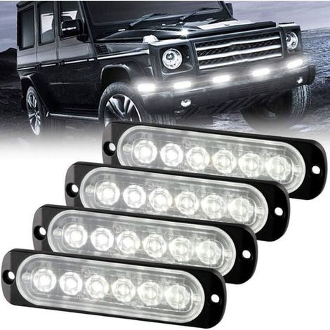 Feux Stroboscopique Urgent Avertissement Flash Danger Lampe d\\'avertissement 6 LED Blanc pour Véhicule Camion Remorque 12-24V (4pcs) (1/4)