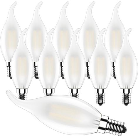 Ampoule LED Flamme E14,4W Ampoules Bougie Dimmable,Ampoules LED Filament,Forme de Bougie Blanc Chaud 2700K,10 Pièces (1/5)