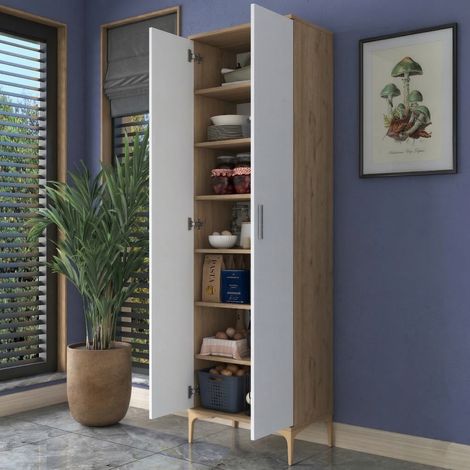 Armario Multiuso Garbagna, 7 Estantes, 2 Puertas, 7 Compartimentos, 60x199h cm Marrón Roble (1/5)