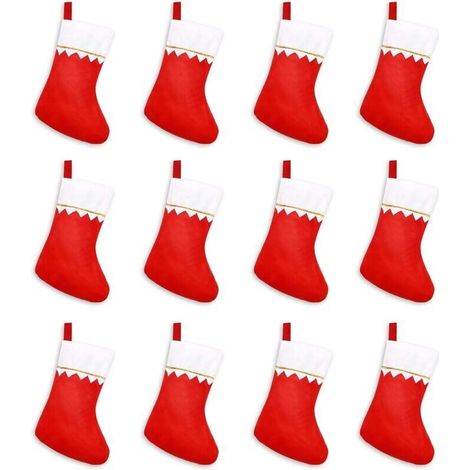 CHAUSSETTE DE NOEL Gros Bas Rouge Blanc Bouche Doré 12pcs Bas de Noël,Décoration de Noël (1/4)