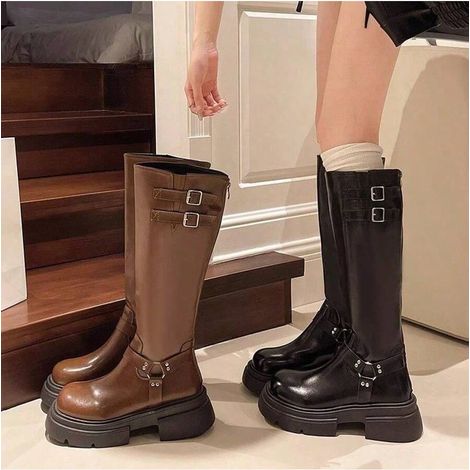 Bottines motard à talon block vintage, bottes western hautes, chaussures tendance antidérapantes, bottes en cuir à talon haut pour femme, modèles classiques élégants et confortables, indispensables po (1/5)