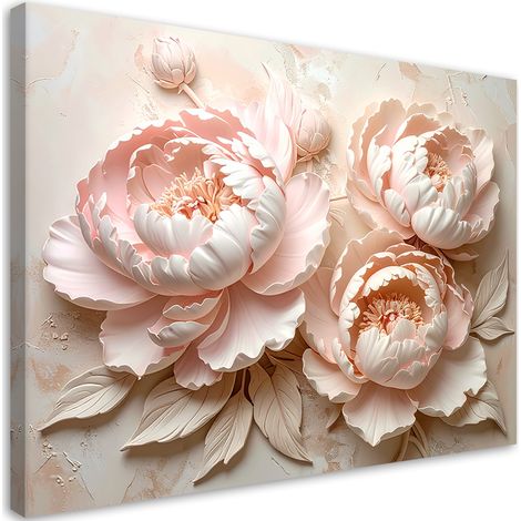 Quadro su tela, Delicate peonie rosa con effetto 3D - 45x30 (1/2)