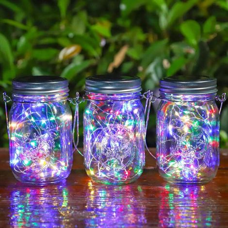 3er-Set Solar-Außenleuchten – 30 LEDs, IP65 wasserdicht, Hängende Solarleuchte im Einmachglas-Design für Garten, Baum und Terrasse (co