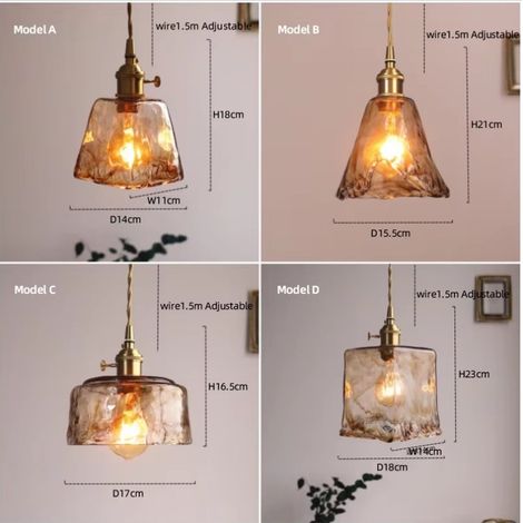 Suspension vintage E27 en verre ambré, luminaire intérieur style rétro, ampoule LED chaude 4W incluse, éclairage maison décoratif, plafonnier suspendu en verre fumé, lot de 1 (1/3)