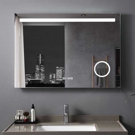 MIQU Badspiegel LED Badezimmerspiegel mit Beleuchtung warmweiß / kaltweiß dimmbar Lichtspiegel großer Wandspiegel für Bad WC (1/5)