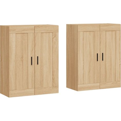 Set di 2 armadietti da parete pratici portaoggetti versatile 69,5 x 34 x 90 cm in legno multistrato rovere sonoma 020055486