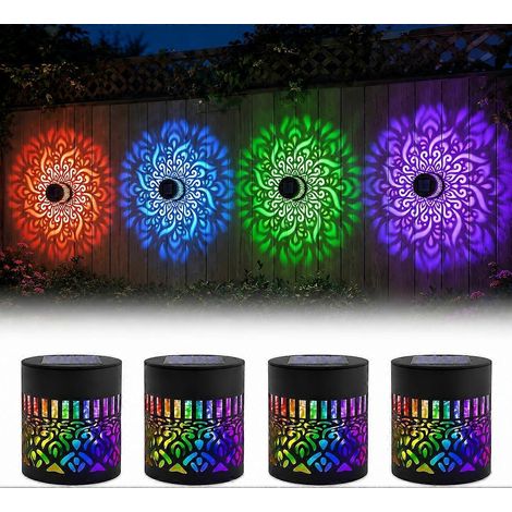 Lampes solaires mandala décoratives 4 pièces projection colorée pour jardin terrasse clôture ou cour extérieure (1/5)
