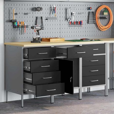 Work Cabinet with Drawer 3 pcs Black and Grey 150 x 55 x 85 cm vidaXL