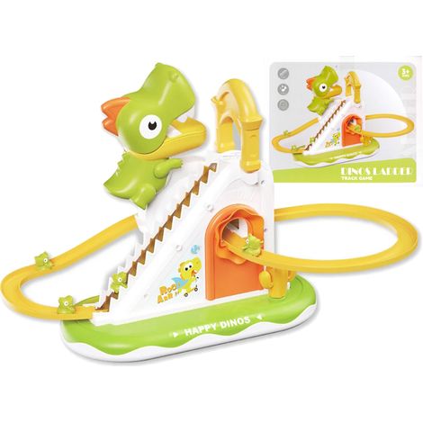 Pista de dinosaurios Tobogán de dinosaurios Coches de dinosaurios Escaleras Luz y sonido (1/3)