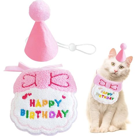 1 ensemble bandana et chapeau pour chien et chat, coton polyester, motif joyeux anniversaire, réglable, décoration de fête