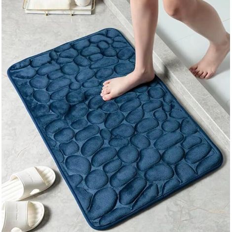 Tapis de salle de bain - Motif galets - Empêche les glissades et les glissements sur le carrelage - 40 x 60 cm, bleu marine (1/5)