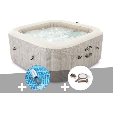 Kit spa gonflable Intex PureSpa Chevron carré Bulles 4 places + Aspirateur + Kit d'entretien