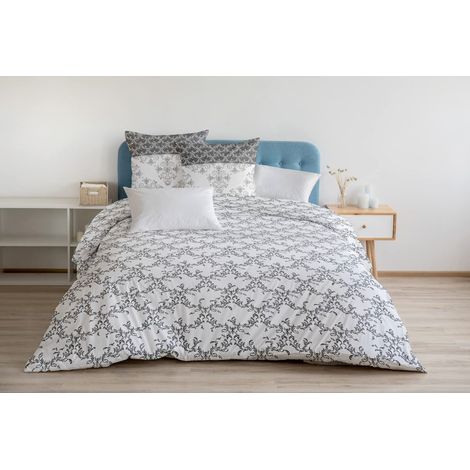 Housse de Couette 3 Pièces 100% Coton 57 Fils 2 Personnes 240x220 cm Frise Grise 62164-01 (1/5)