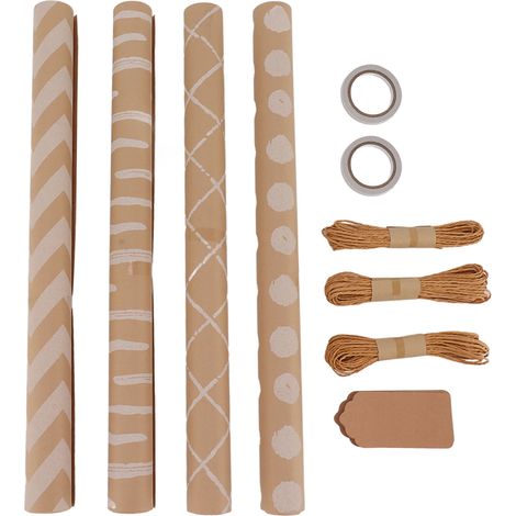 Papier Cadeau Écologique Kraft Rouleaux avec Étiquettes pour Anniversaire Mariage Cadeau (1/5)