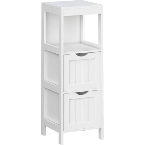 VASAGLE Armadietto da Terra in Legno per Il Bagno Comodino per Medicine Autoportante Mobile ad Angolo con 2 Cassetti Bianco BBC42WT (1/4)